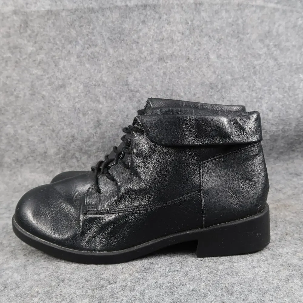 Step Up Shoes Womens 7W Ankle Boots Lace Up Leather Bootie Comfort Black Retro